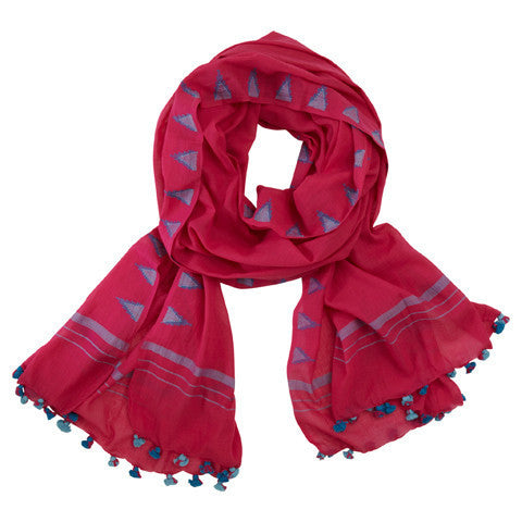 Fuchsia Jamdani Cotton Scarf - India