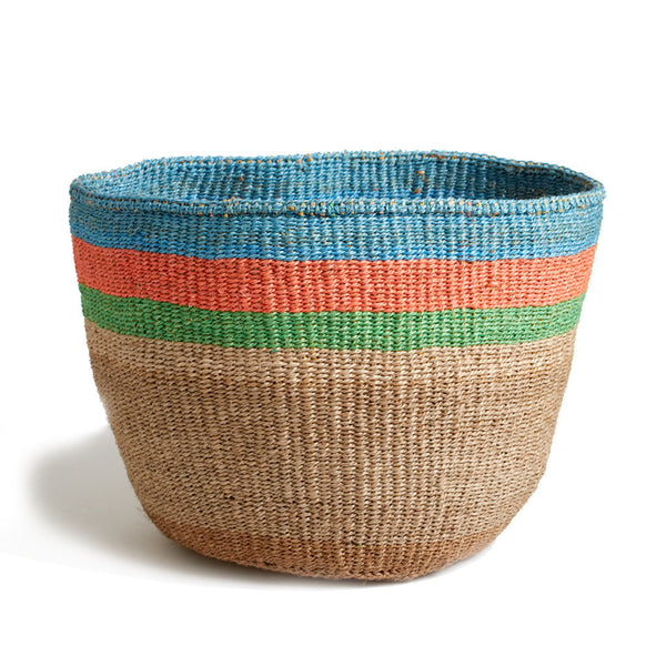 Light Blue Striped Basket - Kenya